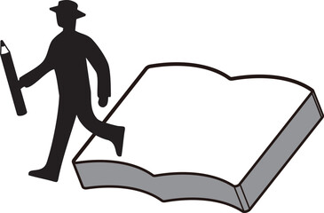 物語を書く人 – 本の中から現れた創作者のシルエット