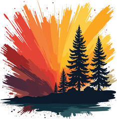 Vector illustration of a winter Christmas tree design with snow decoration on a holiday sky background