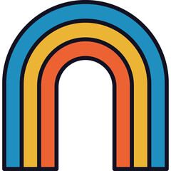 Fototapeta premium Abstract Rainbow Arch With Blue Yellow And Orange Stripes Set Against A Transparent Background