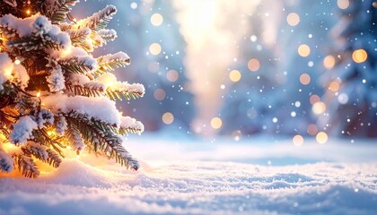 Decorated Christmas Trees in Snowy Mountain Landscape at Twilight
