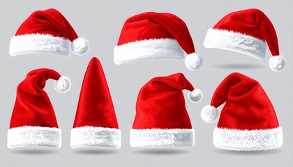 Santa Hats on Gray Background