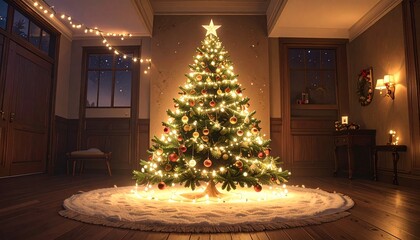 Decorated Christmas Tree in Cozy Festive Room