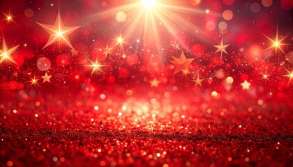 Glittery Red Star Ornament on Sparkling Festive Background