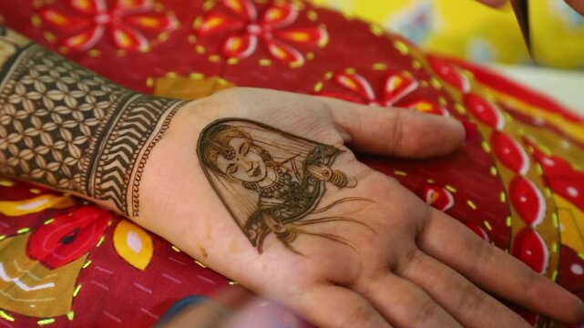 Bridal Mehandi on Hindu Kumaoni Marriage in India