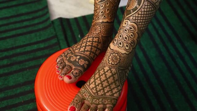 Bridal Mehandi on Hindu Kumaoni Marriage in India