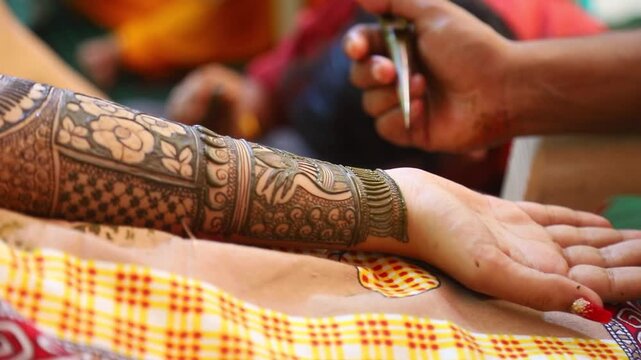 Bridal Mehandi on Hindu Kumaoni Marriage in India