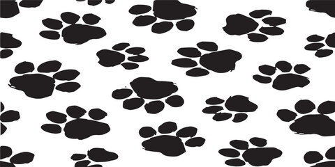 Black and White Seamless Animal Paw Print Pattern Background