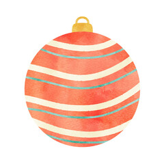 オーナメントの手描き水彩イラスト クリスマスの飾り ストライプ模様