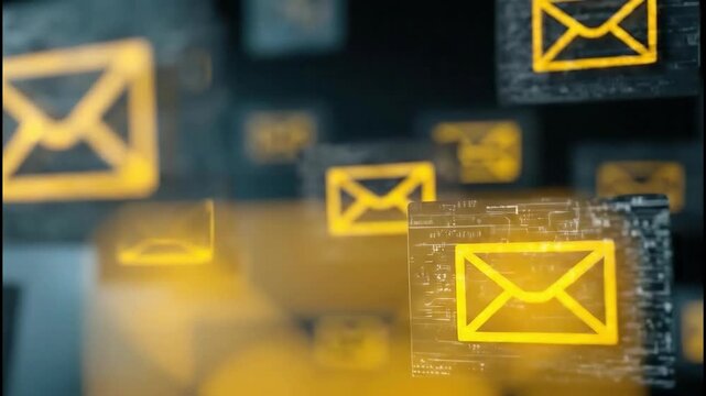 Digital Communication: Floating illuminated envelopes, representing modern correspondence.