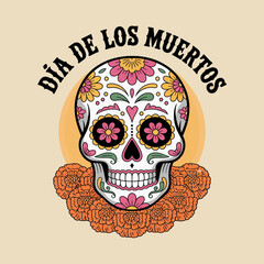 Día de los Muertos Skull Illustration Colorful Mexican Sugar Skull Vector Design
