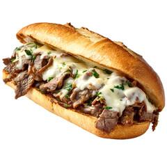 Fresh philly cheese steak isolated on transparent background
