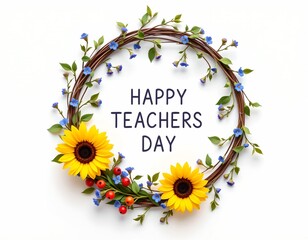 This image features a delicate circular wreath posed of thin, intertwining vines accented with small green leaves and evenly spaced tiny blue flowers, The arrangement creates a natural