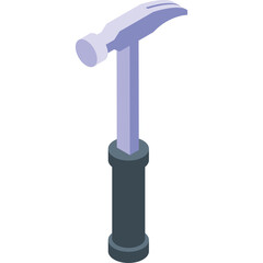 Isometric Illustration Of A Claw Hammer With A Dark Grey Handle And Light Blue Head Against A White Background