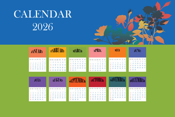Floral 2026 Calendar Poster with Colorful Monthly Design