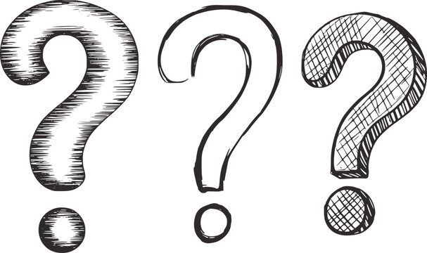 Three hand drawn question marks symbol punctuation