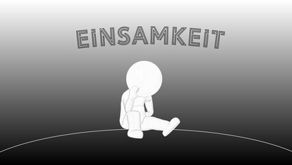 Abstract representation of loneliness - in german Einsamkeit. One figure is sitting on the ground - 3D Illustration