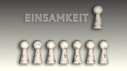 Abstract representation of loneliness - in german Einsamkeit. One figure stands turned and away from the group - 3D Illustration