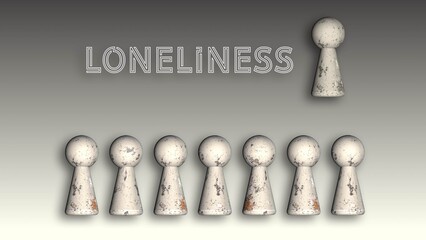 Abstract representation of loneliness. One figure stands turned and away from the group - 3D Illustration