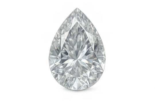 Pear cut diamond showing brilliant facets on transparent background