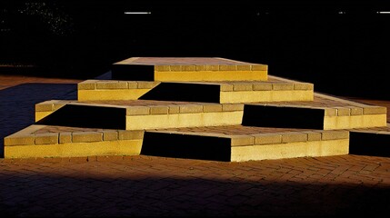 ascent. Sunlit steps ascending with warm golden tones, creating an abstract yet inviting atmosphere. real-estate listings.