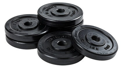 Obraz premium Stack of Heavy Black Rubber Bumper Plates for Olympic Weightlifting and Strength Training