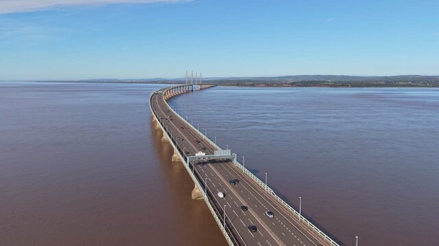 Aerial video of M4 Prince of Wales Bridge 