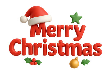 Festive holiday greeting with Santa hat and ornaments isolated on a transparent background