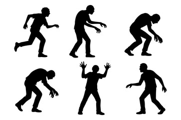 Set of zombie silhouettes in various horror poses