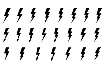 Set of various black lightning bolt icons.