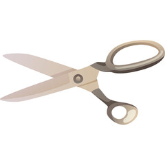 Pair of Open Silver and Gray Metal Tailor Scissors with Loop Handles on a White Background