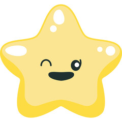 Bintang 143-02 A Cute Yellow Star Character Winking with a Playful Expression on a Transparent Background