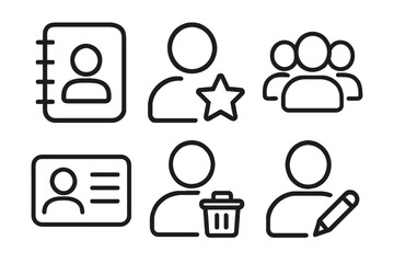 Collection of user profile and account management icons in a clean line art style