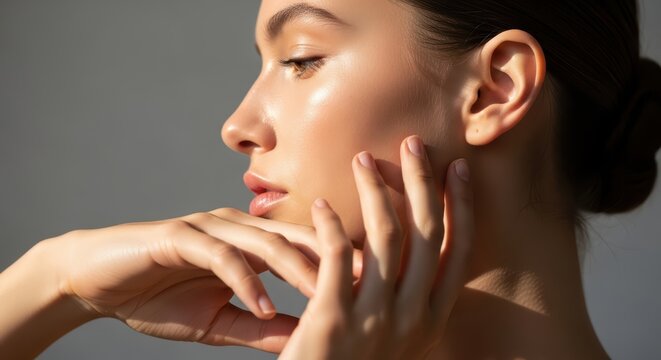 Asian female with smooth skin in natural light portrait