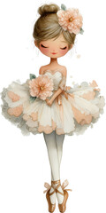 Graceful Ballerina: An enchanting portrayal of a ballerina, delicately adorned in a tutu, holding flowers, embodying poise and elegance.