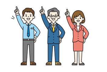 ナンバーワンを目指す、社長・上司と男女の若い社員の全身ベクターイラスト素材セット＿カラー