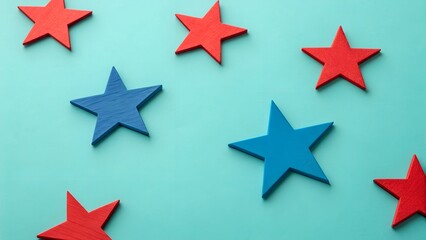Red and blue stars on turquoise background