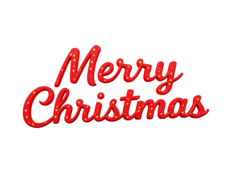 Red glitter script merry christmas text isolated on a transparent background holiday