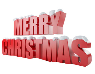 Red Merry Christmas letters with snow isolated on a transparent background red letters
