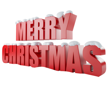 Red Merry Christmas letters with snow isolated on a transparent background red letters