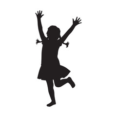 Naklejka premium vector on white background silhouette of child girl rejoices