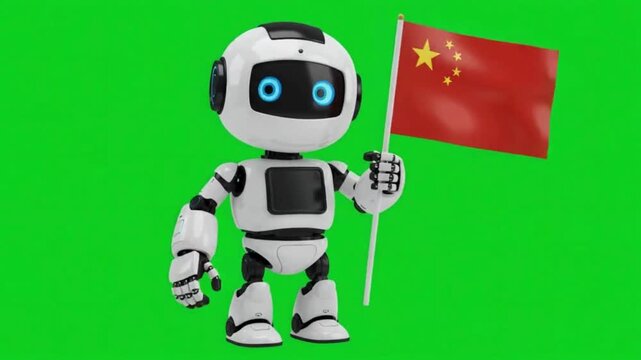 AI Robot Holding China Flag - Chinese Technology & Innovation