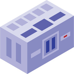 Fototapeta premium Isometric Illustration of a Light Blue Shipping Container With Dark Blue Windows and a Red Indicator Light Against a Transparent Background