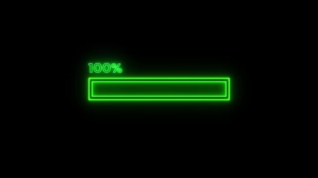 Neon loading bar icon animation . abstract glowing neon loading bar animation . abstract beautiful loading icon , 100% processing downloading black background .
