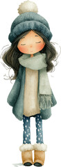 Cozy Winter Embrace: A charming illustration depicts a serene girl in winter attire, embodying the warmth and comfort of a chilly day.