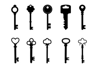Key icon set isolate on transparent background.