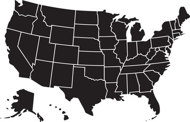 United States Map Silhouette with State Borders
