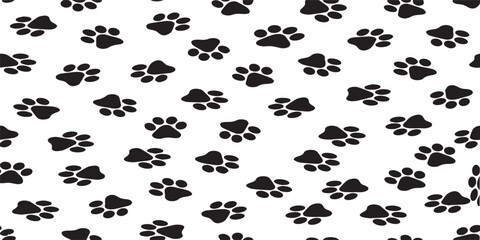 Simple Black and White Seamless Dog Paw Print Pattern Background