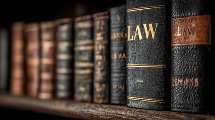 Classic law books on shelf evoke tradition and knowledge, perfect for legal, academic, or historical themes, bringing a sense of gravitas to your project