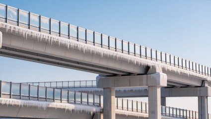 A Modern Elevated Highway, conveying a sense of efficient transport, designed for a smooth traffic flow, under a clear sky.