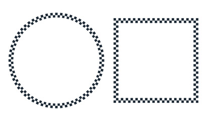 Round and square checkered photo frame. Vector linear icon illustration isolated on white background.